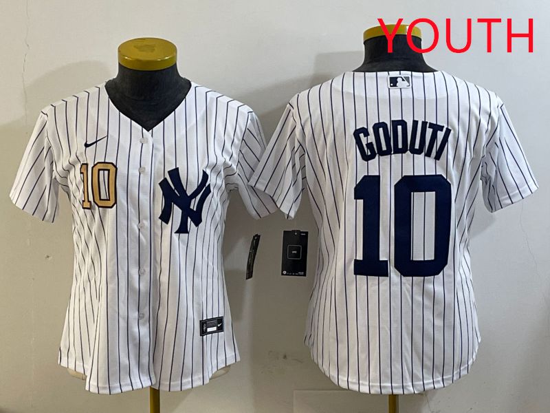 Youth New York Yankees #10 Goduti White Stripe 2025 Nike MLB Jersey style 1